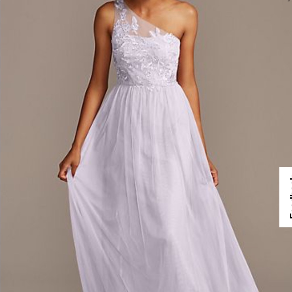 DAVIDS BRIDAL One-Shoulder Embroidered Soft Net Bridesmaid Dress